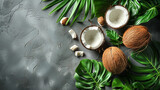 Tropical coconut background top view