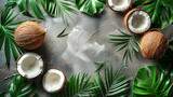 Tropical coconut background top view