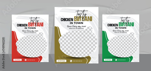 chicken biryani flyer design and restaurant fast food menu poster template