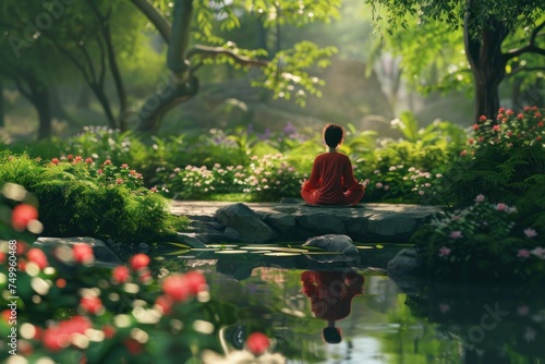 Mindfulness practice featuring a person meditating in a tranquil forest.