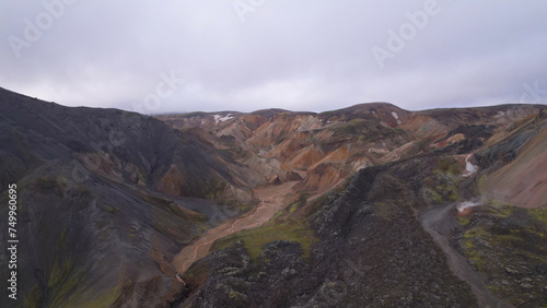 Obraz na płótnie Landmannalaugar is a location in Iceland's Fjallabak Nature Reserve in the Highlands. It is on the edge of the Laugahraun lava field. This lava field was formed by an eruption in 1477. w salonie