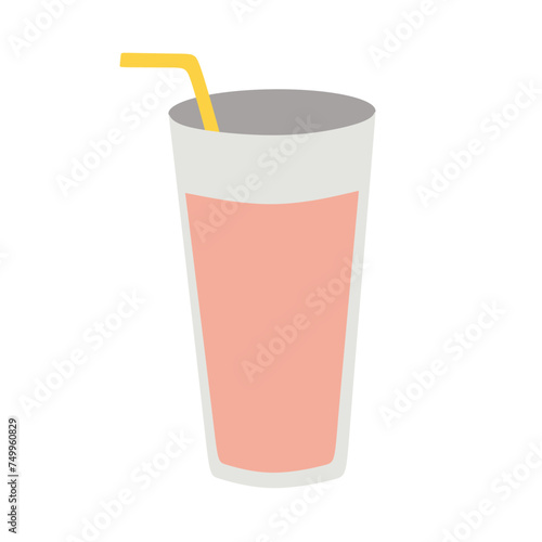 Glass of Soda with tubule on White. Vector Flat Illustration of Lemonade or Juice with Straw. Hand Drawn Cartoon Summer isolated Element, Beverage, Freshness concept. Tasty and Sweet Drink.