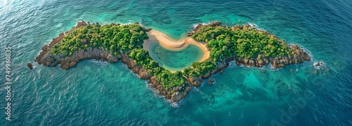 A love heart-shaped Caribbean island. Aerial Perspective, Travel Concept. © Sawitree88