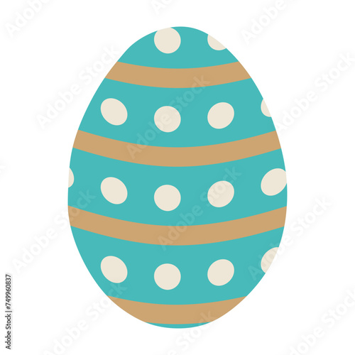 Flat Easter egg icon. Happy Easter Spring Holiday Vector Cartoon style Illustration. Celebration element with Stripes and Polka dot. Design art for Greeting Cards, Poster, Your Graphic, Decoration.