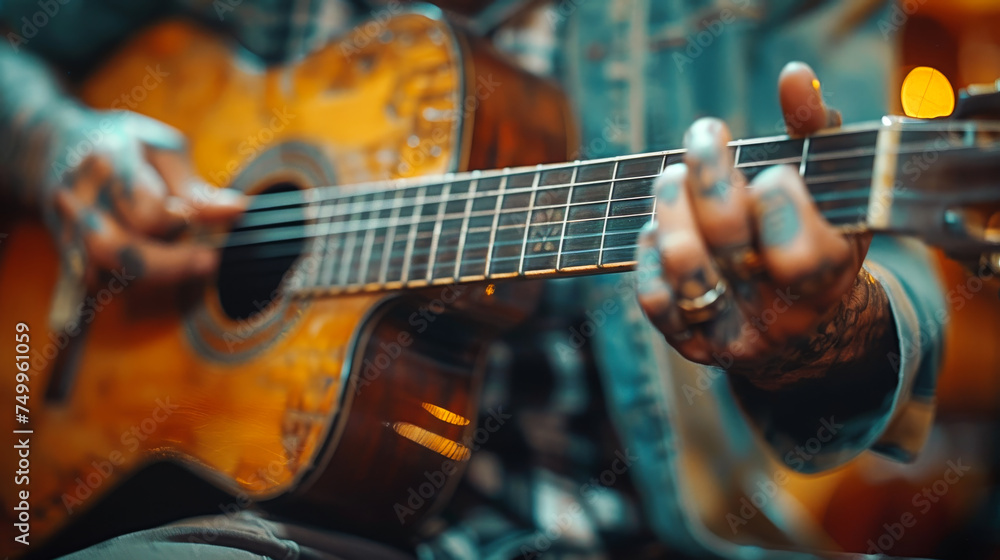 Fototapeta premium Strumming Passion: The Guitarist Craft.