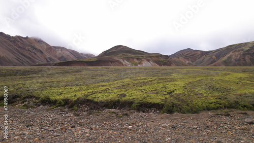 Obraz na płótnie Landmannalaugar is a location in Iceland's Fjallabak Nature Reserve in the Highlands. It is on the edge of the Laugahraun lava field. This lava field was formed by an eruption in 1477. w salonie