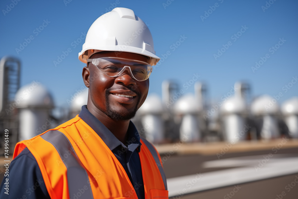 a black man as a construction foreman with building in the background, in a front 3/4 view in a Horizontal layout, in a new construction-themed, photorealistic illustration in JPG. Generative ai a black man as a construction foreman with building in the background, in a front 3/4 view in a Horizontal layout, in a new construction-themed, photorealistic illustration in JPG. Generative ai