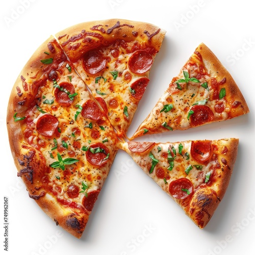 peperonni pizza slices, high angle photo