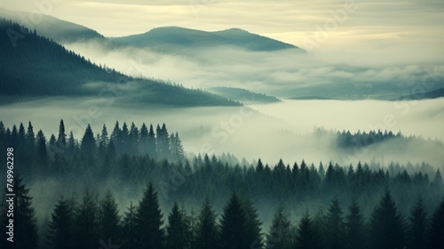 Enveloped in Fog: Dense Forest With Trees