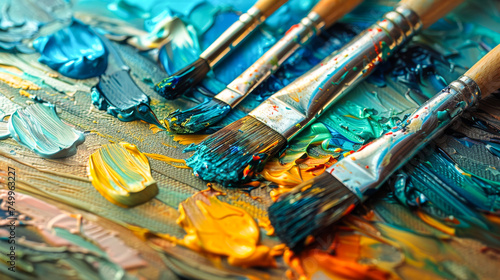 Painter Corner: Palette and Brushes Amidst a Burst of Colors