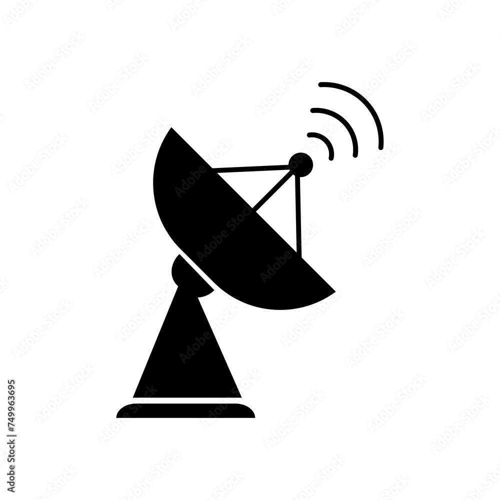 Black color satellite dish antenna icon isolate on white background Black color satellite dish antenna icon isolate on white background