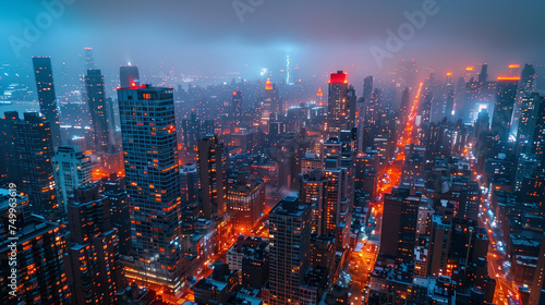 city skyline at night, High angle view of the building at night