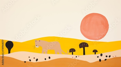 Paper cut African savannah minimalist lion golden sunset paper cut paper art minimal cute