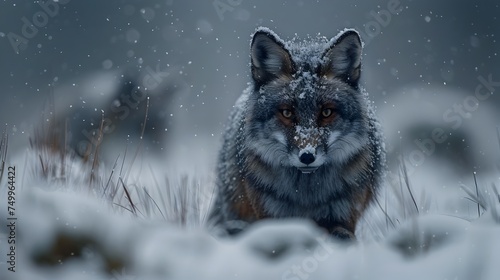 Indifferent Fox in Snowy Night Wildlife Study in Dark Shades