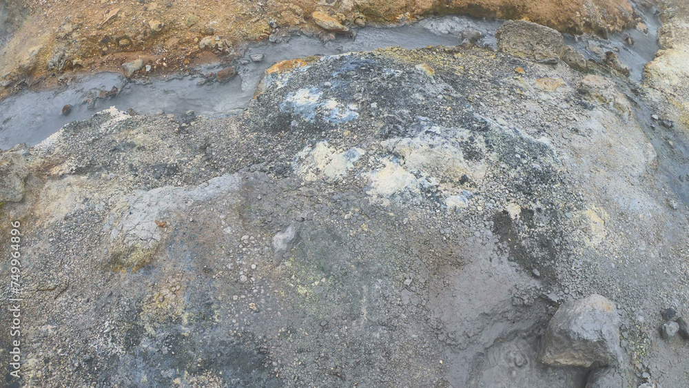 Seltún - the colourful Geothermal Area at Krýsuvík, Iceland. Krýsuvík geothermal area is defined by mud pots, hot springs, and steaming vents. The multi-colored mineral deposits at Krysuvik.