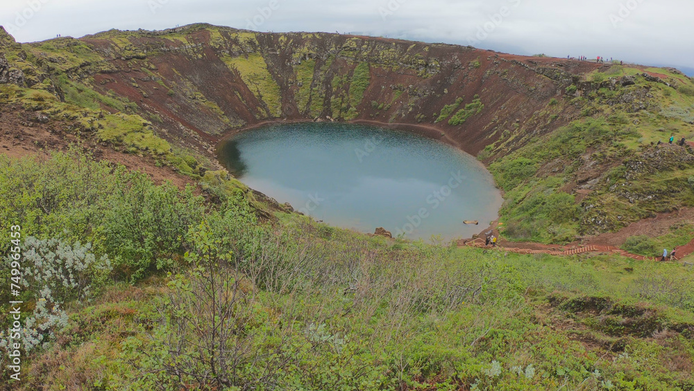 The Kerid is a volcanic crater lake located in the Grímsnes area in south Iceland. This vibrant blue gem is approximately 55 meters deep, 170 meters wide, and 270 meters in circumference.