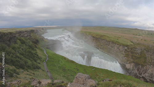 Gullfoss ("Golden Falls") is a waterfall located in the canyon of the Hvítá River in southwest Iceland. The rock of the river bed was formed during an interglacial period.