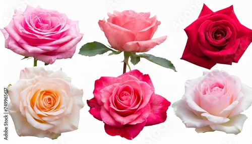 collection of pink rose isolated on white background soft focus and clipping path
