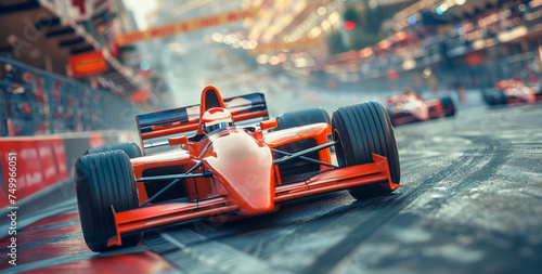 Motorsport cars racing on race track with motion blur background. F1 Grand Prix , Formula 1, Car racing © saichon