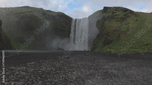 Obraz na płótnie The beautiful 60-meter high Skogafoss Waterfall, situated on the Skoga River in the south of Iceland at the cliffs of the former coastline. w salonie