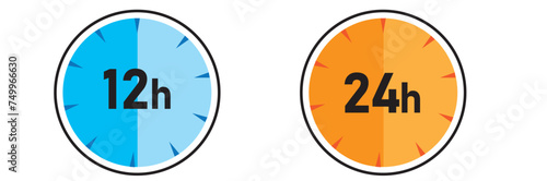 12, 24, 48, 72 hours clock arrow. symbol work time, delivery and service time, Vector illustration. Vector illustration