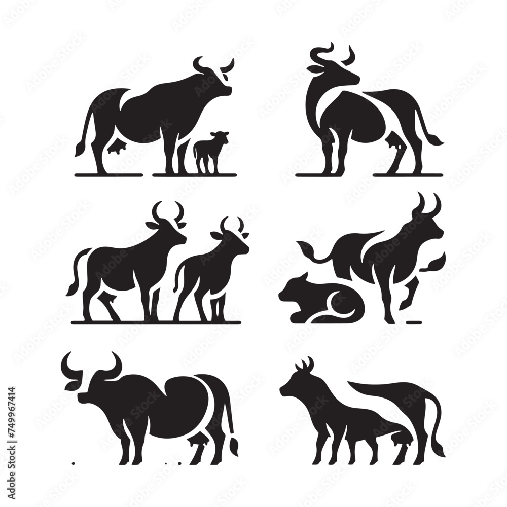 Majestic Bovine: Vector Cow Silhouette - Embodying the Grace and Serenity of the Gentle Giant of the Pastures. Cow Illustration, Cow vector. Majestic Bovine: Vector Cow Silhouette - Embodying the Grace and Serenity of the Gentle Giant of the Pastures. Cow Illustration, Cow vector.