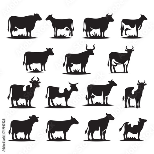 Majestic Bovine: Vector Cow Silhouette - Embodying the Grace and Serenity of the Gentle Giant of the Pastures. Cow Illustration, Cow vector. © Wolfe 