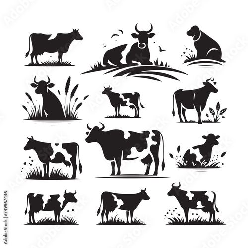 Majestic Bovine: Vector Cow Silhouette - Embodying the Grace and Serenity of the Gentle Giant of the Pastures. Cow Illustration, Cow vector. photo