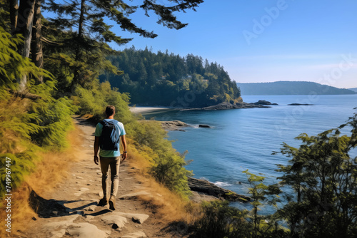 Hiker enjoying coastal trail scenery