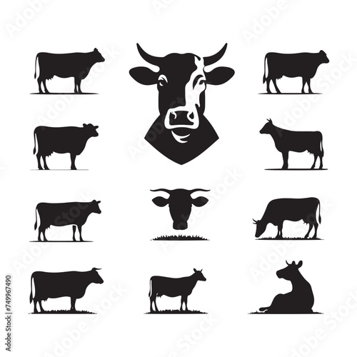 Majestic Bovine: Vector Cow Silhouette - Embodying the Grace and Serenity of the Gentle Giant of the Pastures. Cow Illustration, Cow vector.