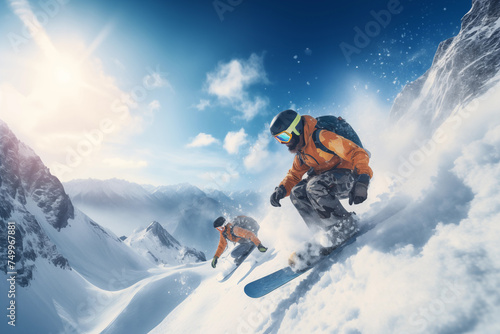 Thrilling snowboard adventure down mountain slope