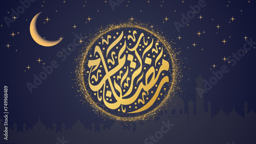 Ramadan Kareem in Arabic calligraphy greetings with Islamic mosque and decoration, translated "happy Ramadan" you can use it for greeting card, calendar, flier and poster - vector illustration image
