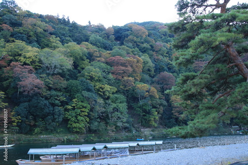 紅葉に包まれた秋の京都・嵐山
