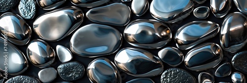 Abstract pattern of mirrored and matte metal pebbles
