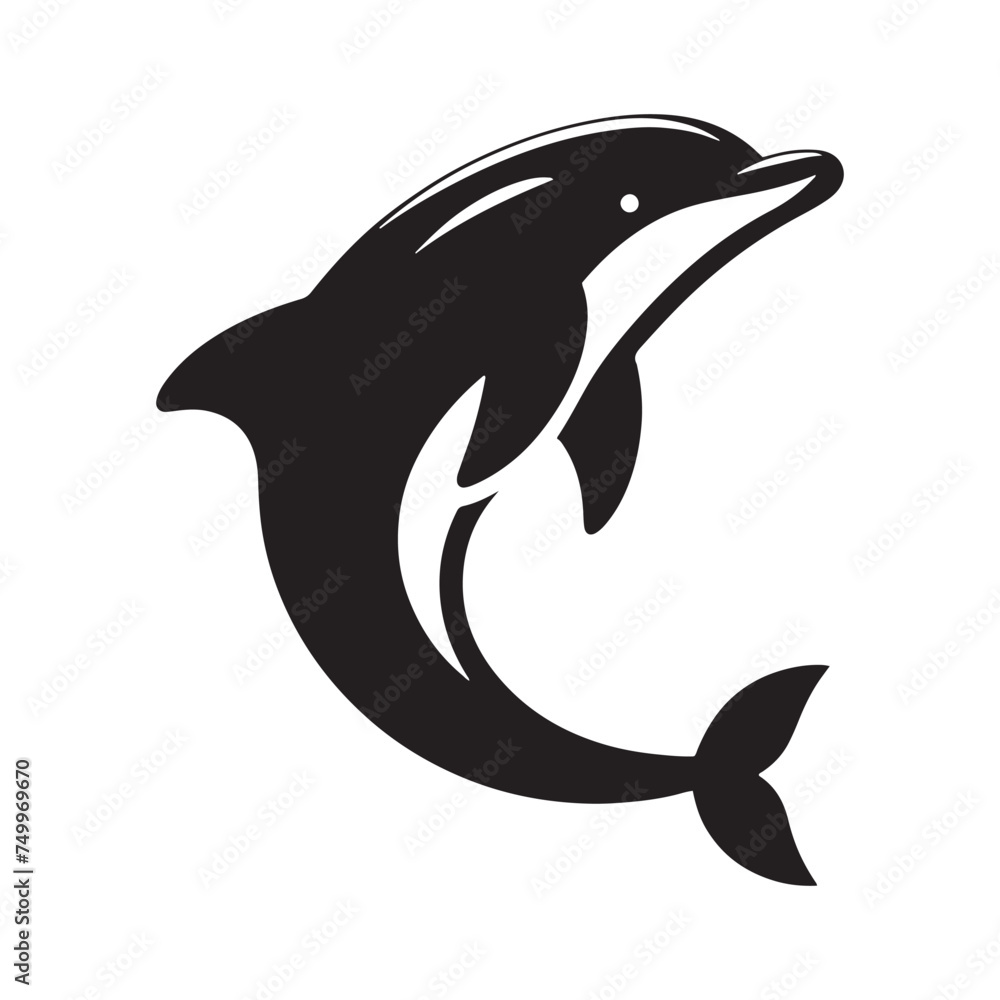 Fototapeta premium Graceful Ocean: Vector Dolphin Silhouette - Capturing the Elegance and Fluidity of Dolphins in Striking Form. Dolphin Illustration, Dolphin Vector.