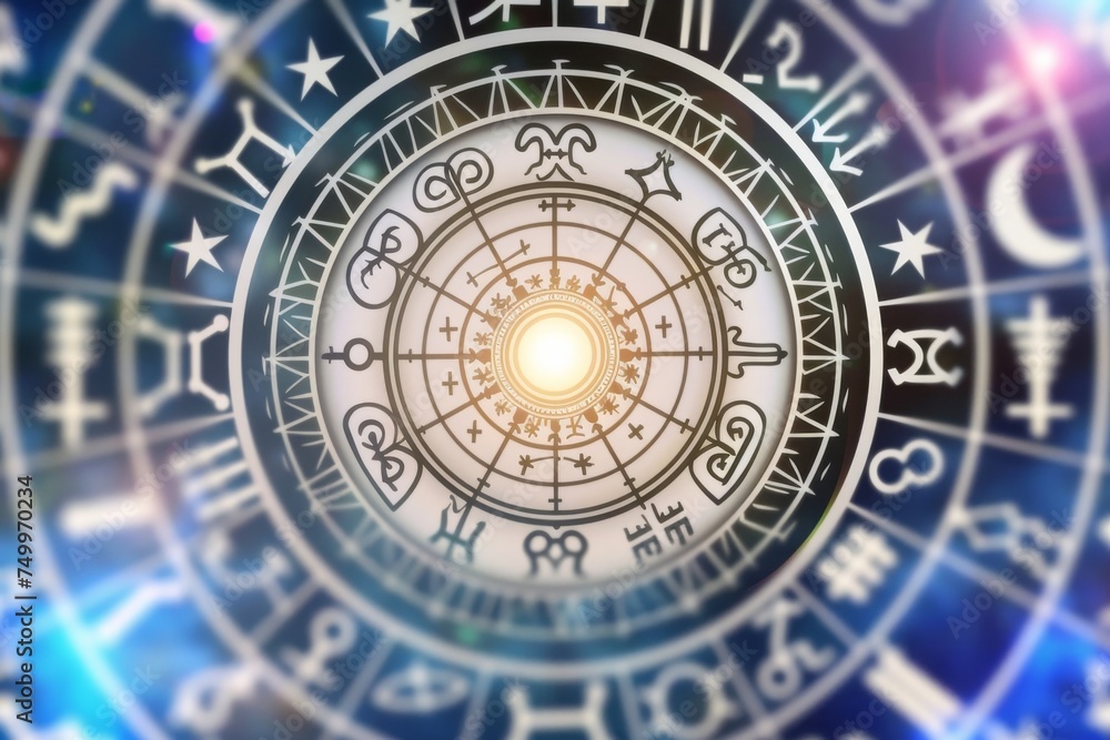 Circle of Zodiac Signs With Sun in Center