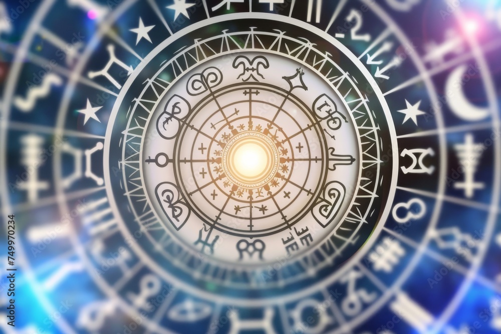 Circle of Zodiac Signs With Sun in Center Circle of Zodiac Signs With Sun in Center