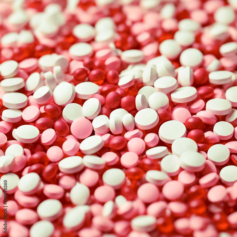 3d white, pink and white medicinal pills background