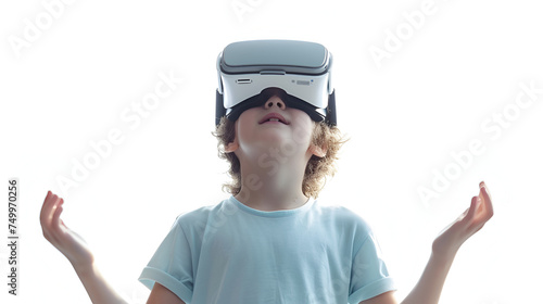 Happy kid with VR glasses on hishead. generative ai