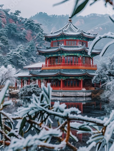 Wallpaper Mural Red Building Surrounded by Snow Covered Trees Torontodigital.ca