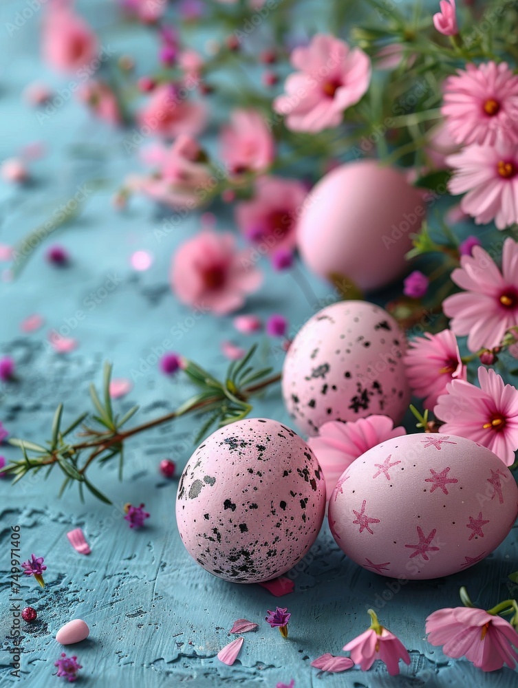 Pink Flowers and Eggs on Table Pink Flowers and Eggs on Table