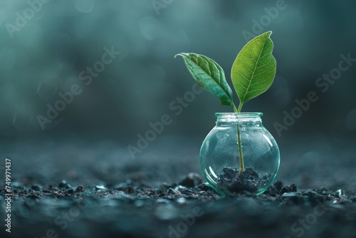 Green Plant Growing Out of Glass Vase