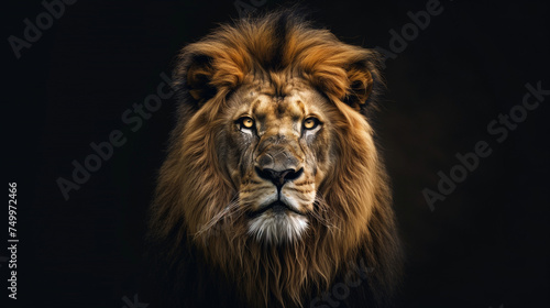 Intense Lion Portrait on Black Background