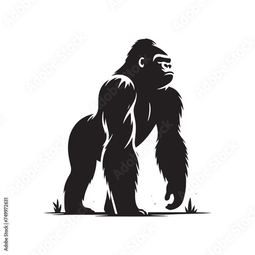 King of the Jungle: Vector Gorilla Silhouette - Portraying the Majesty and Strength of the Mighty Gorilla in Bold Form. Gorilla Vector, gorilla Illustration.