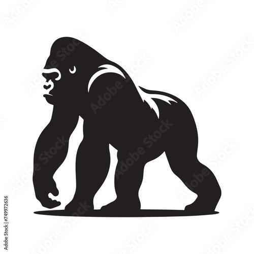 King of the Jungle: Vector Gorilla Silhouette - Portraying the Majesty and Strength of the Mighty Gorilla in Bold Form. Gorilla Vector, gorilla Illustration.