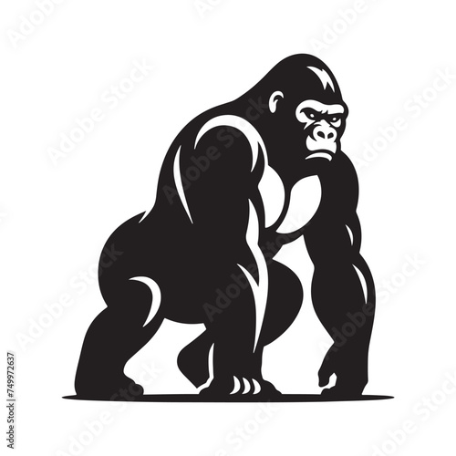King of the Jungle: Vector Gorilla Silhouette - Portraying the Majesty and Strength of the Mighty Gorilla in Bold Form. Gorilla Vector, gorilla Illustration.