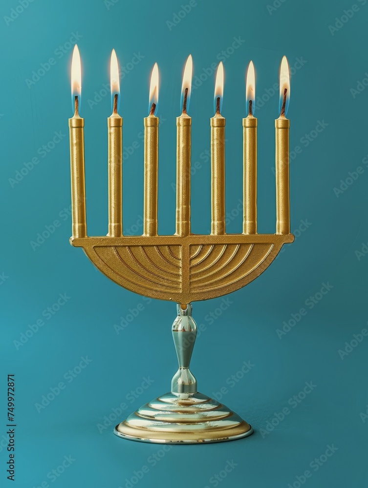 Golden Menorah With Five Candles