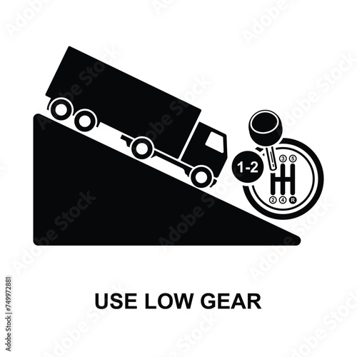 Use low gear icon. Transmission car vehicle downhill isolated on background vector illustration.