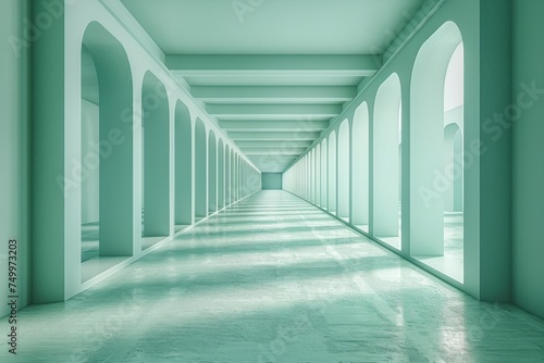 A Long Hallway With White Walls and Arches