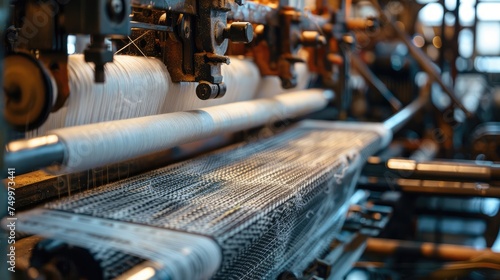 modern industrial weaving loom, taken aside, real photography, ultra-realism 